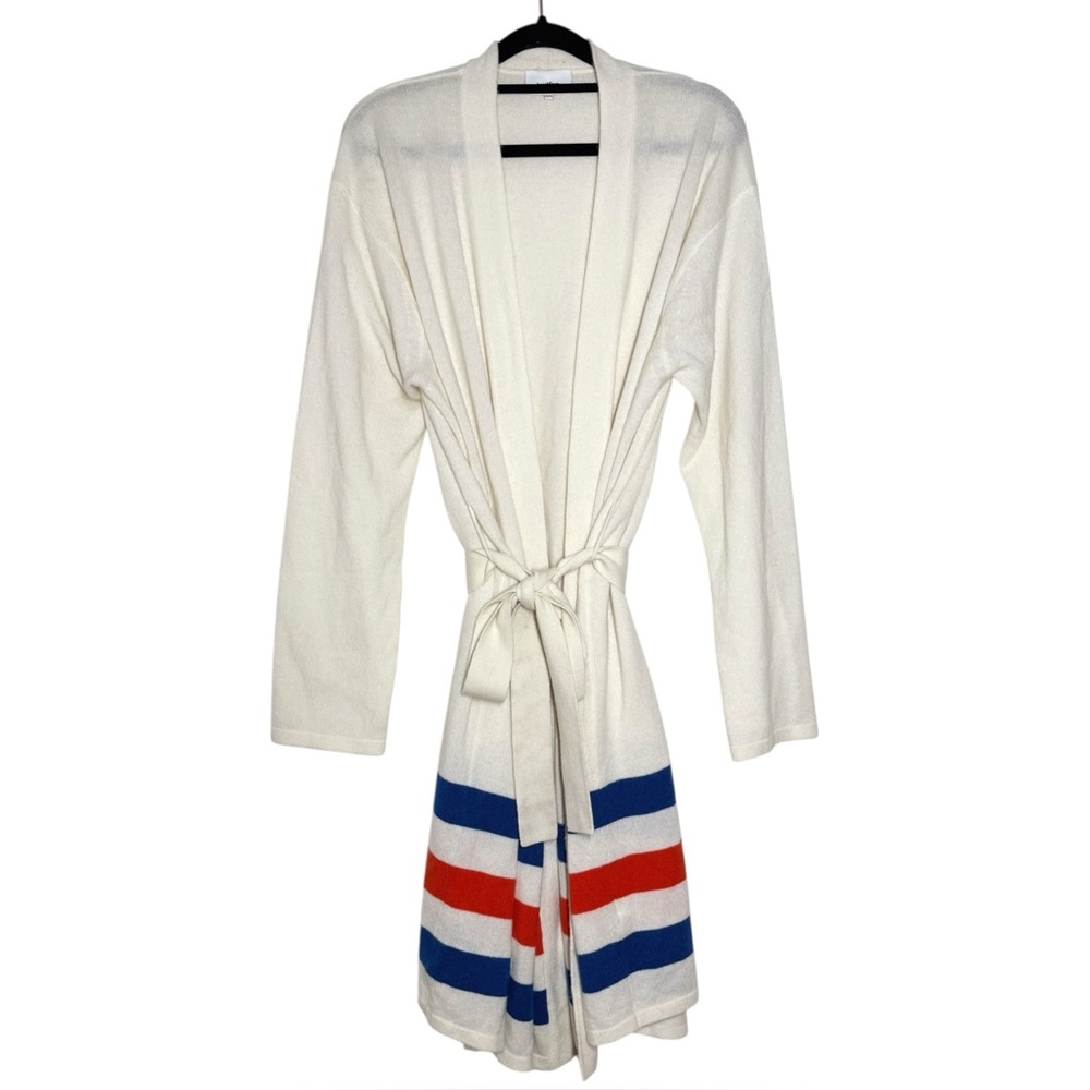 Brooklinen X Kule Cream Blue Red Plush Cashmere Wool Blend Robe - S/M - Picture 2 of 13